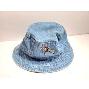 TOPPERS Light Wash Denim Embroidered Horse Jumping Bucket Hat One Size
